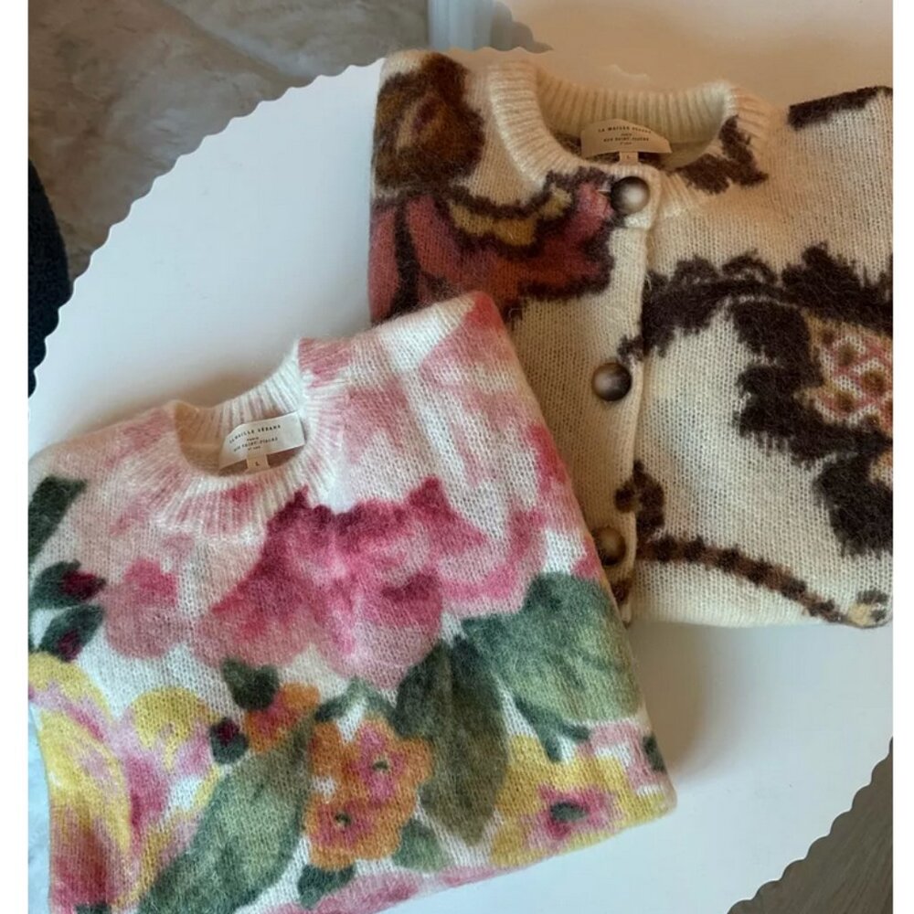 Sezane Manea Cardigan Merveille Print Mohair Sweater Knit - Picture 3 of 13